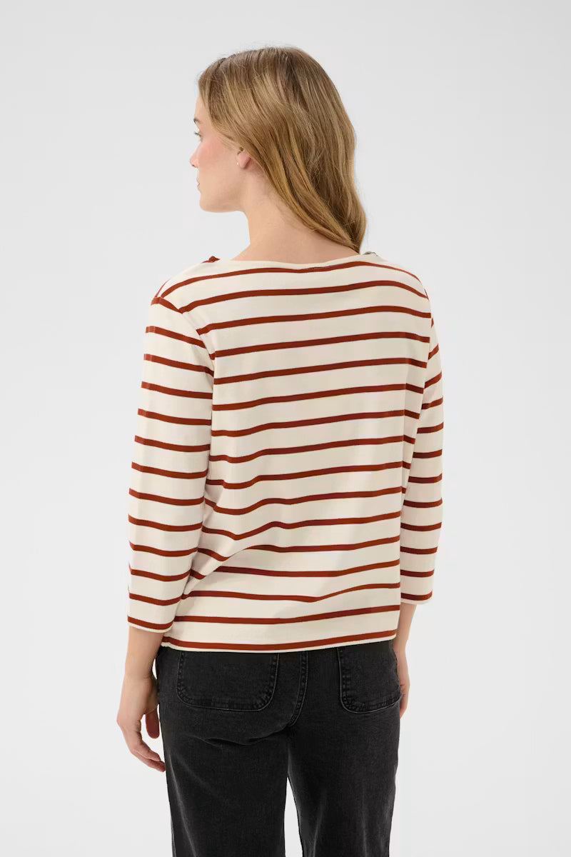 Part Two- Nela T Shirt in  Eggnog and Roasted Russet Stripe Red