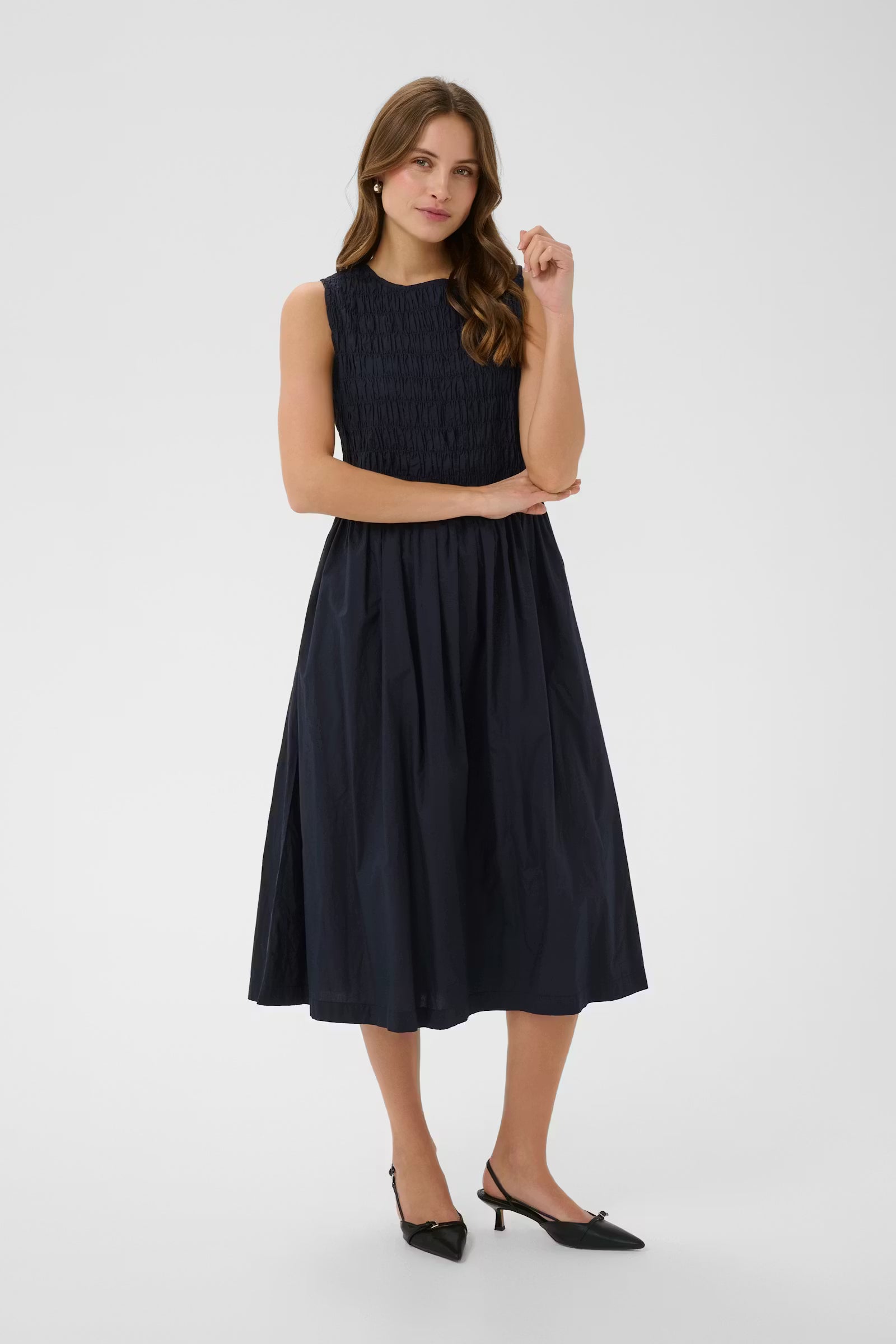 saint tropez midi dress St. Tropez Garden Embroidered Midi Dress in Navy M / Navy