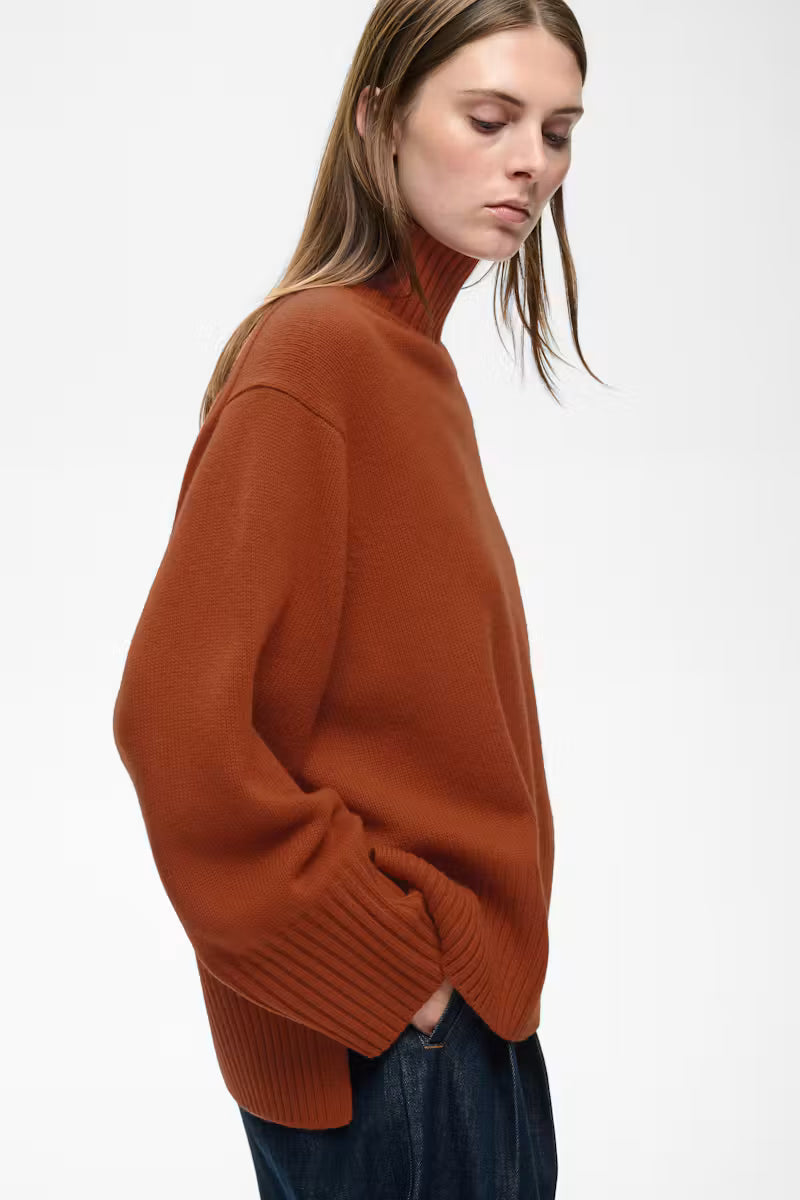 InWear- Geal Kaxy High Neck Wool Sweater in Brandy Brown Melange