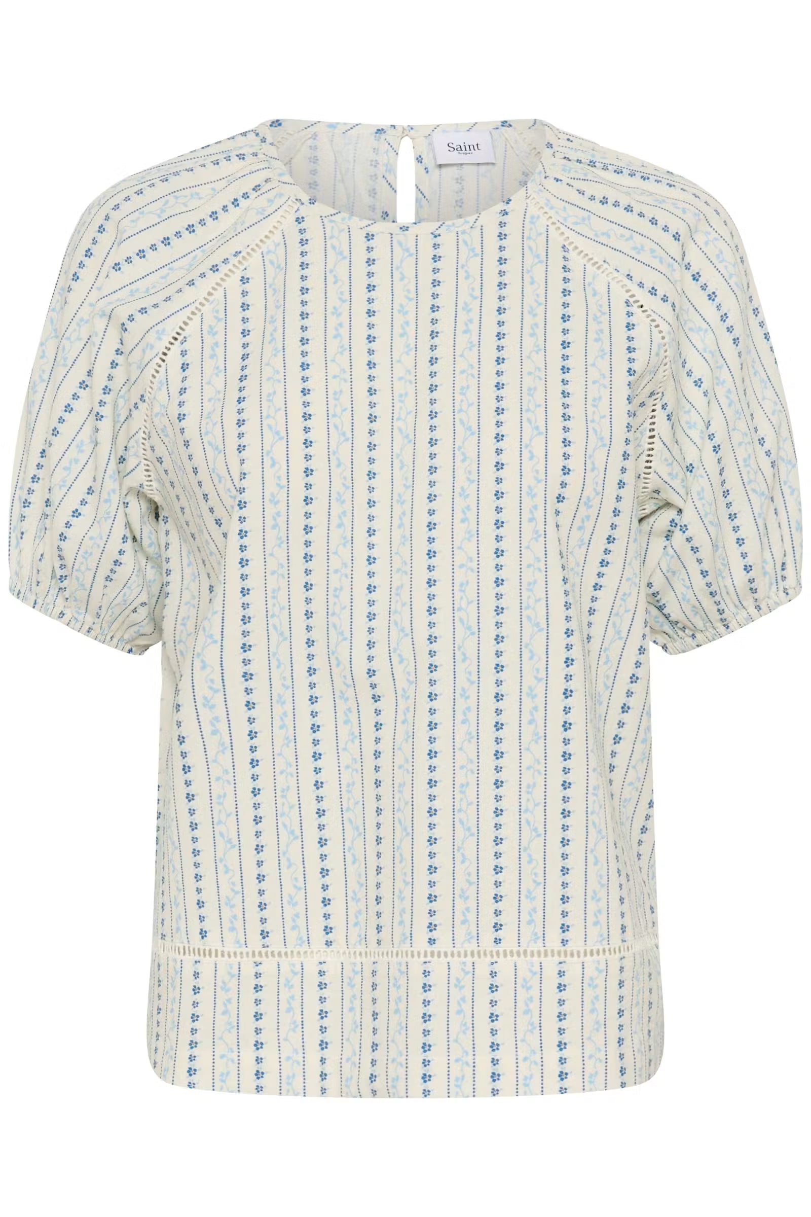 Saint Tropez- Raja Blouse in Ice Vallarta Flower Stripes