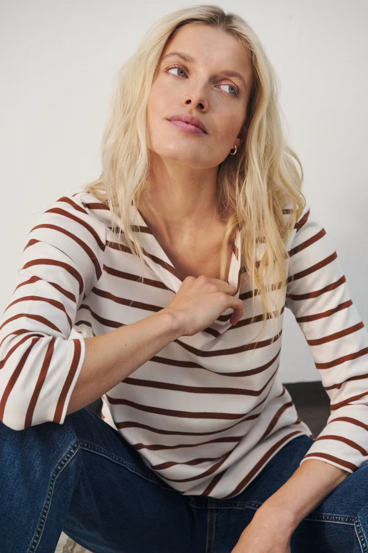 Part Two- Nela T Shirt in  Eggnog and Roasted Russet Stripe Red