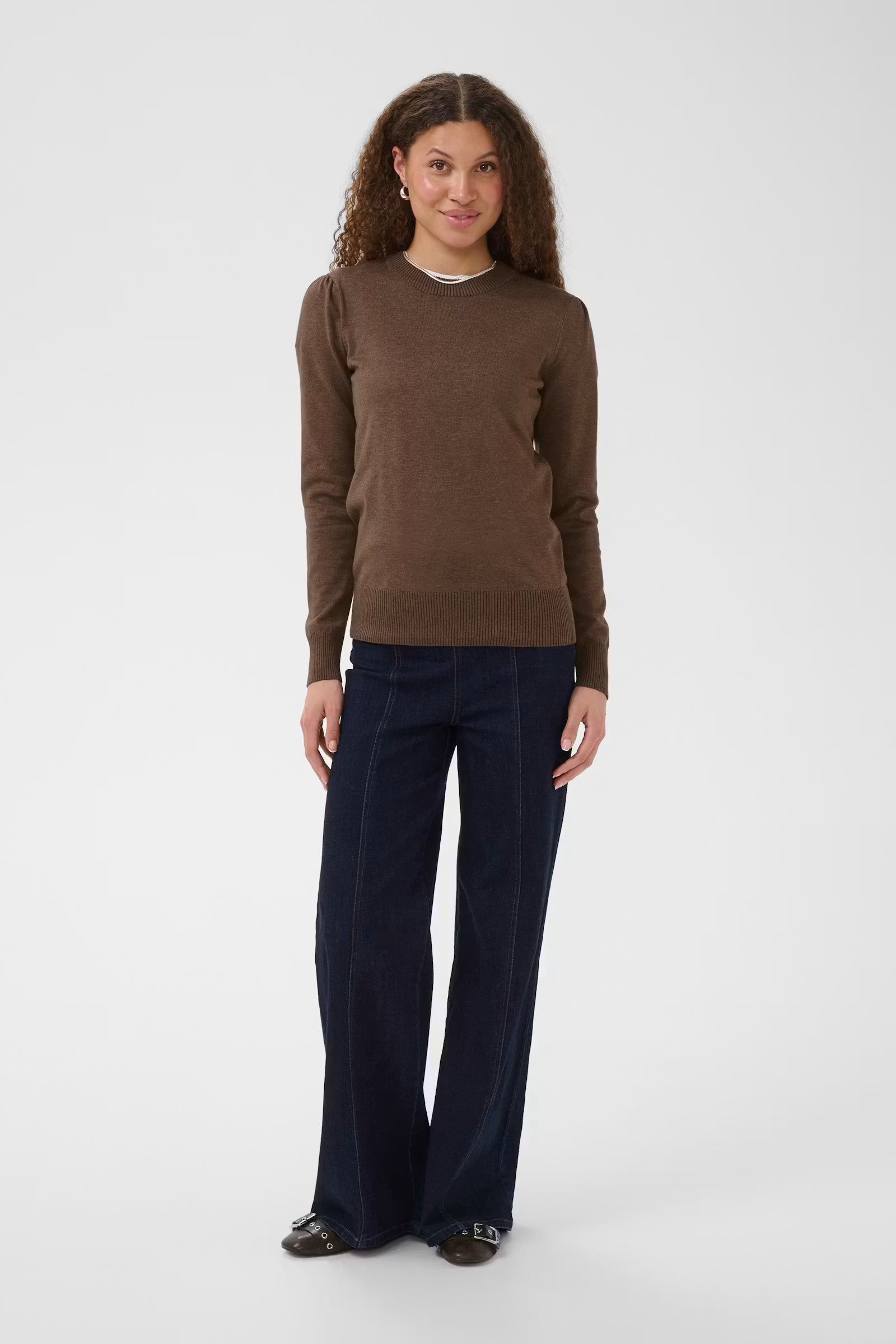 Saint Tropez- Mila Long Sleeve Sweater in Fondue Fudge Melange