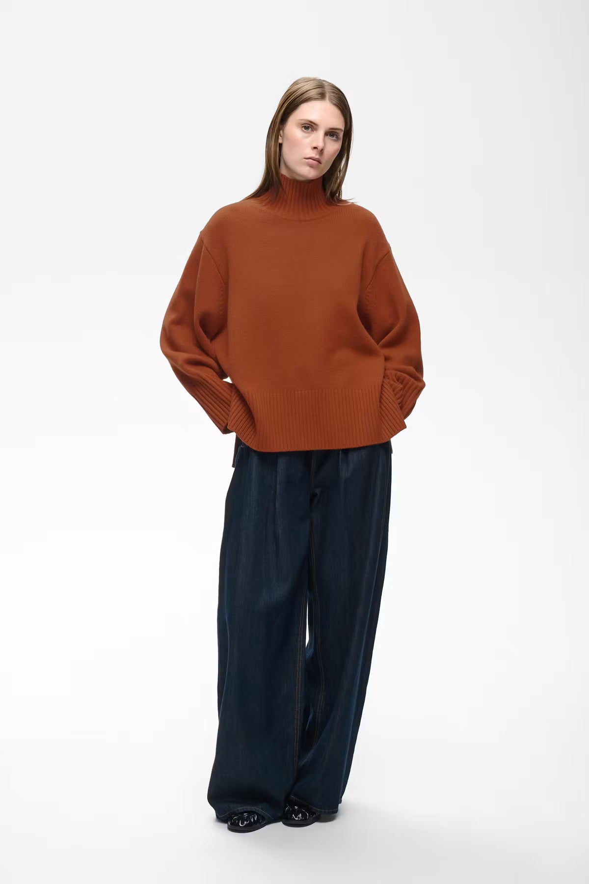 InWear- Geal Kaxy High Neck Wool Sweater in Brandy Brown Melange