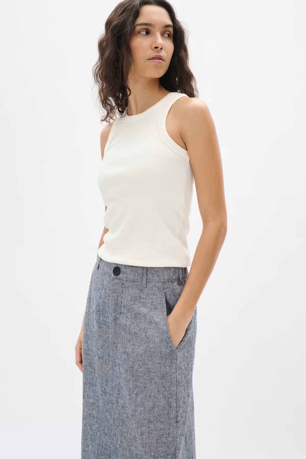InWear- Rimone Linen Skirt in Marine Blue Melange