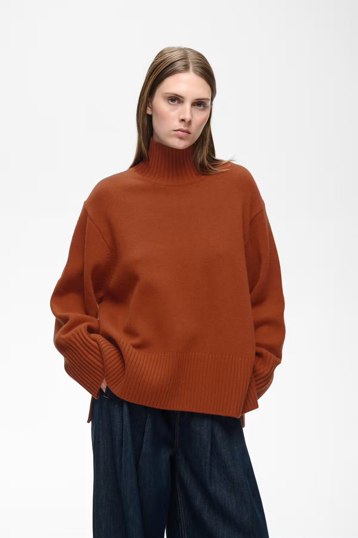 InWear- Geal Kaxy High Neck Wool Sweater in Brandy Brown Melange