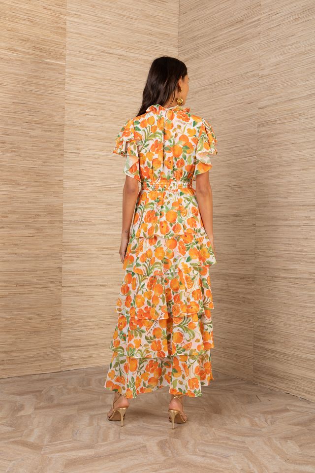 Hale Bob- Milena Tiered Maxi Dress in Orange