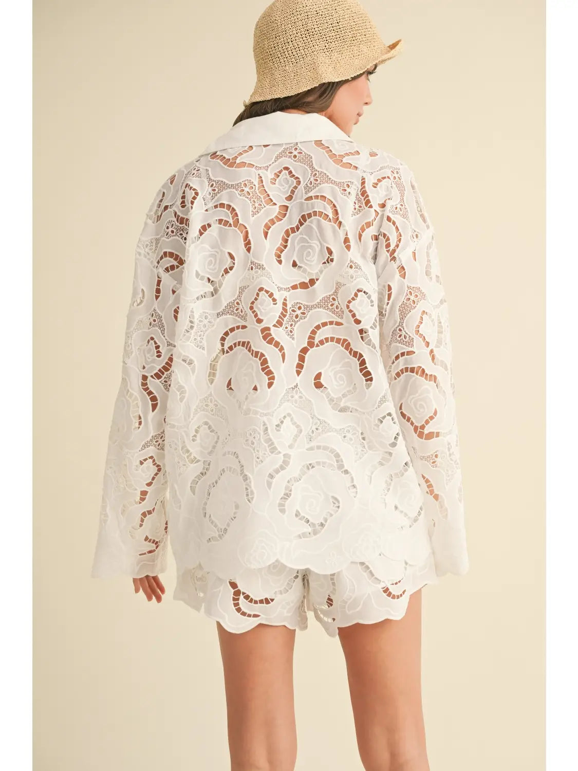 Miou Muse- Floral Eyelet Pattern Blouse