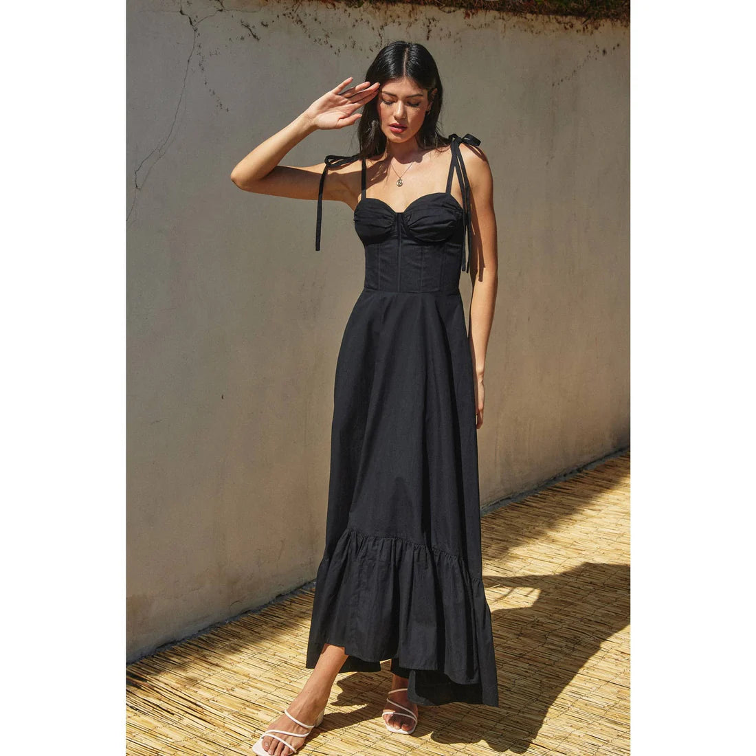 Dress Forum - Cotton Ruched Corset Maxi Dress in Black