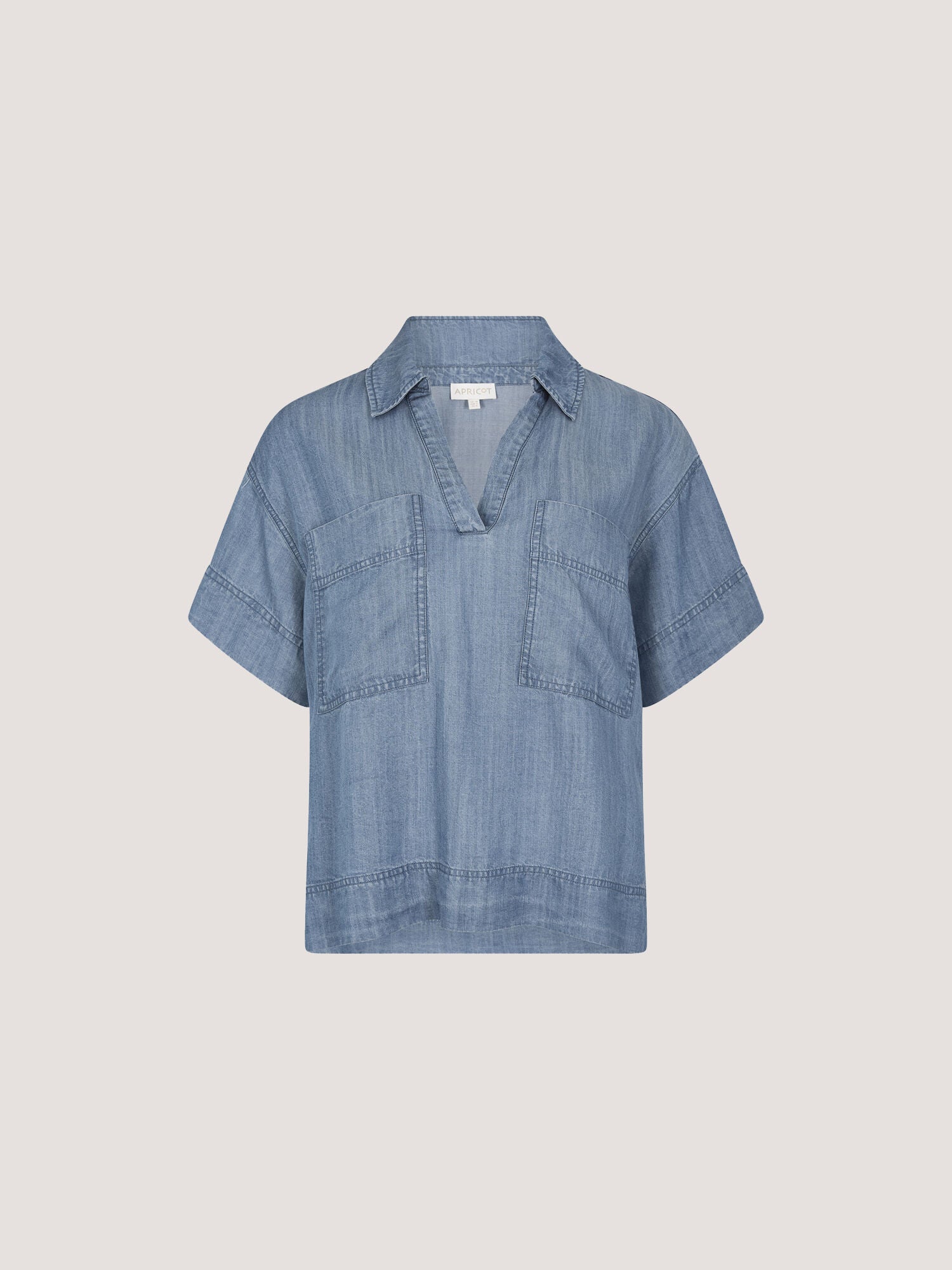 Apricot- Slub Open Neck Denim Shirt in Blue