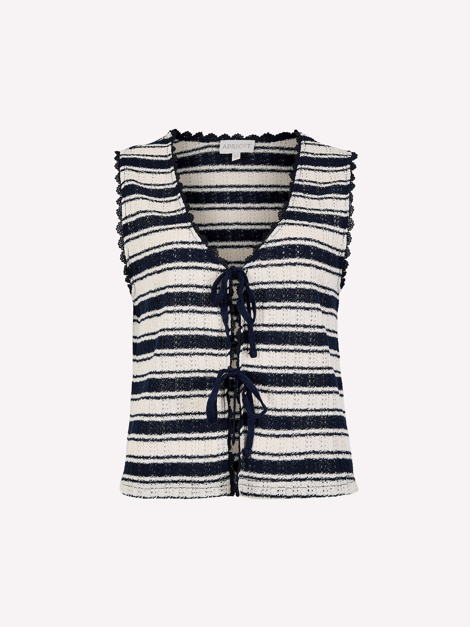 Apricot- Knitted Stripe Tie Top in Navy