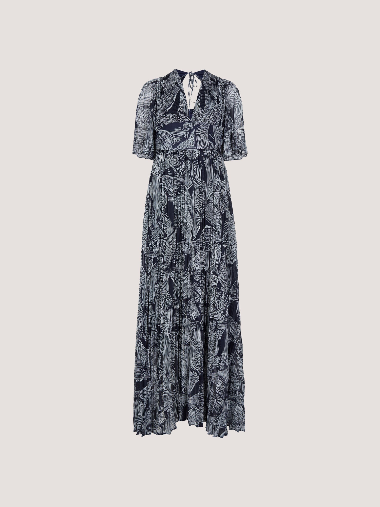 Apricot- Flor Lurex Pleated Maxi Dress in Navy