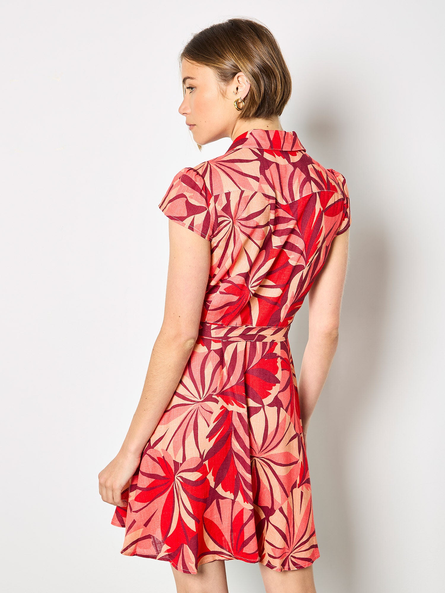 Apricot- Layered Tropical Button Dress in Red