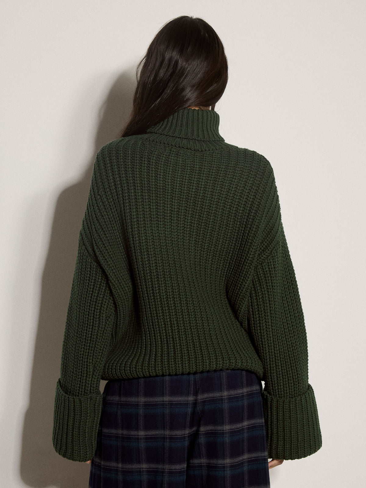 Apricot- Chunky Cable High Neck Sweater in Green