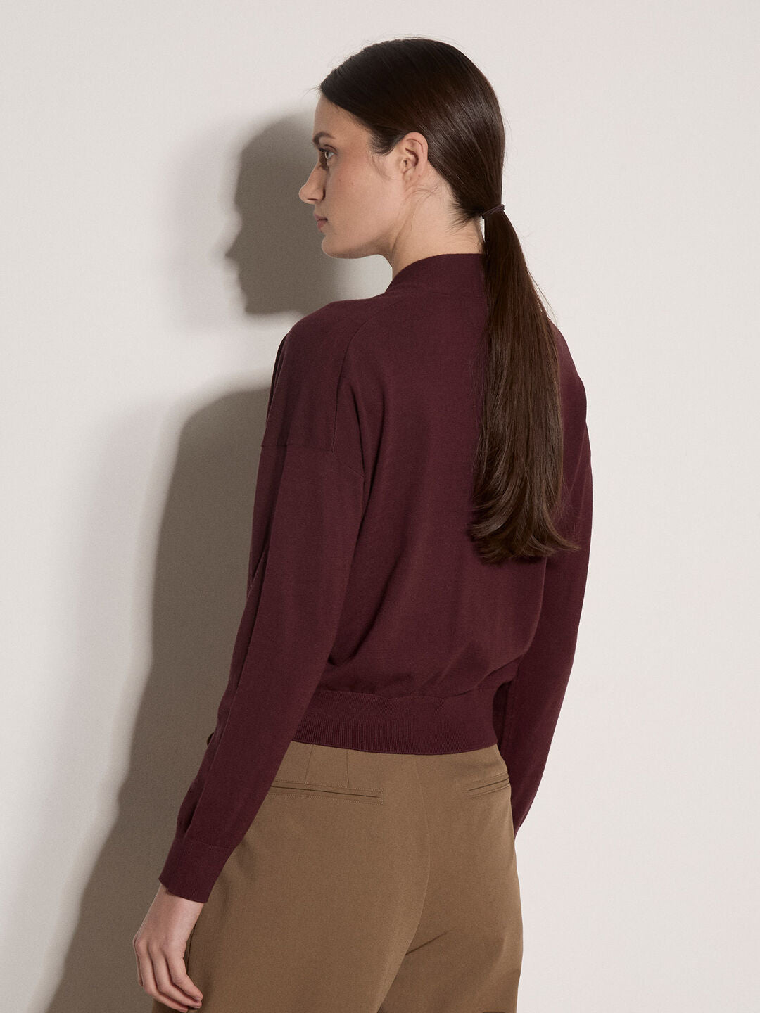 Apricot- Soft Fine Knit Wrap Jumper in Burgundy