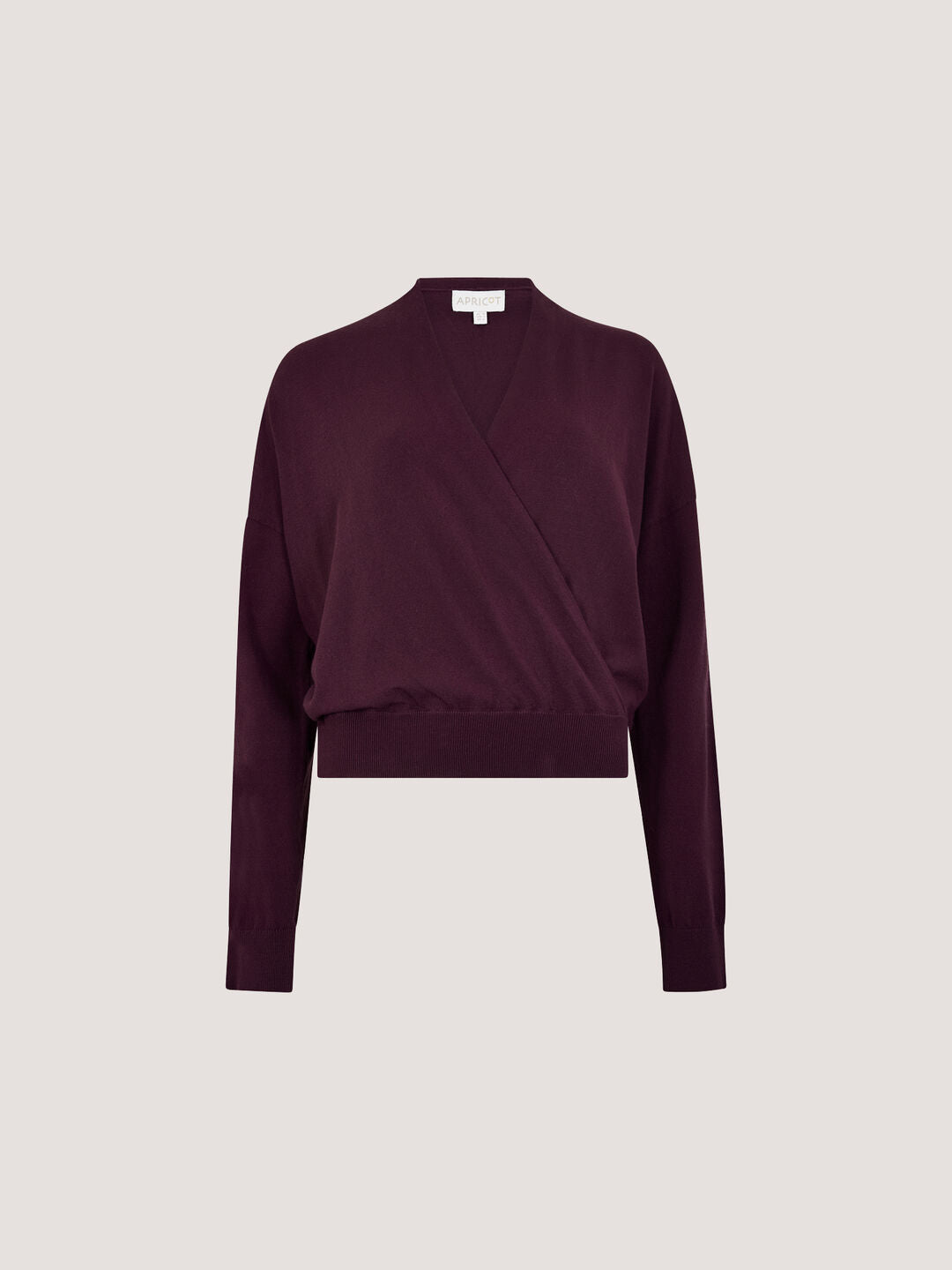 Apricot- Soft Fine Knit Wrap Jumper in Burgundy
