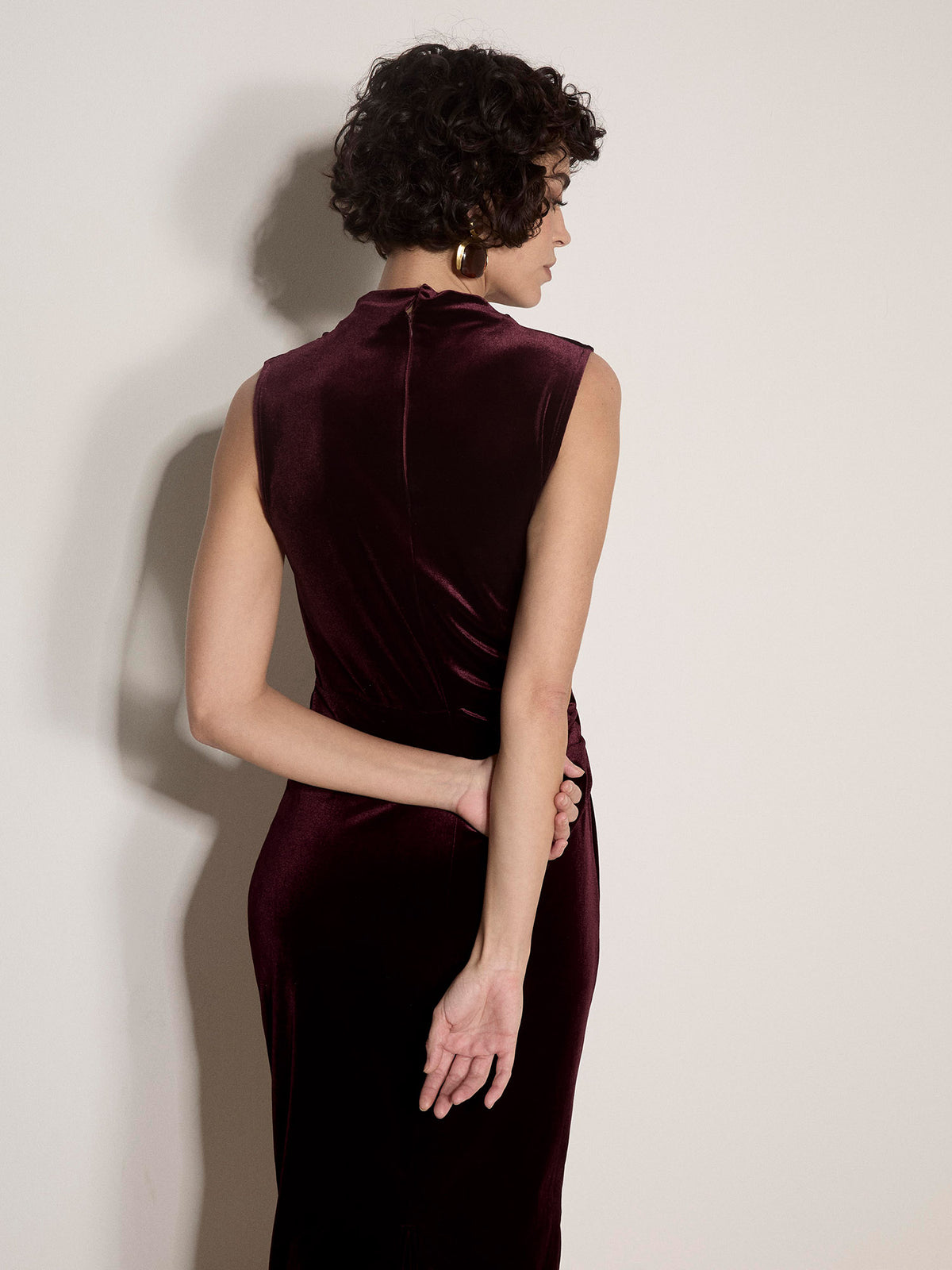 Apricot- Velvet High Neck Bodycon Dress in Burgundy