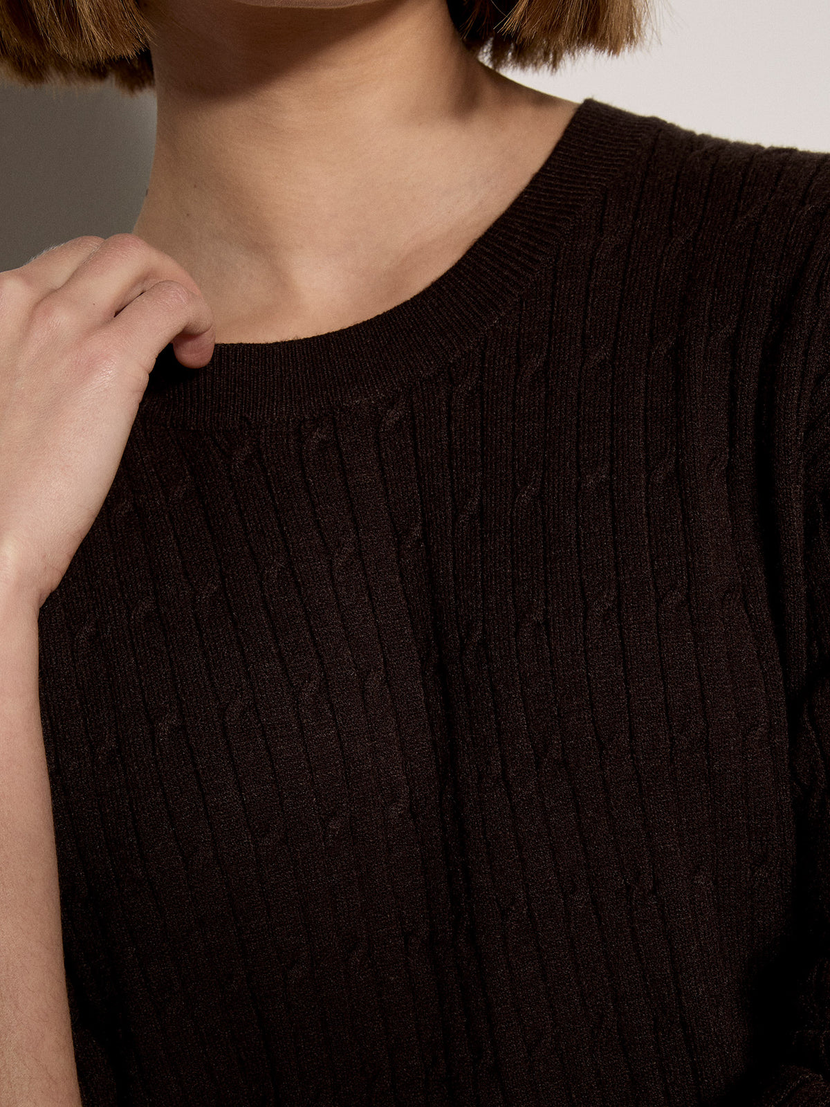 Apricot- Fine Gauge Cable Knit Batwing Sweater in Brown