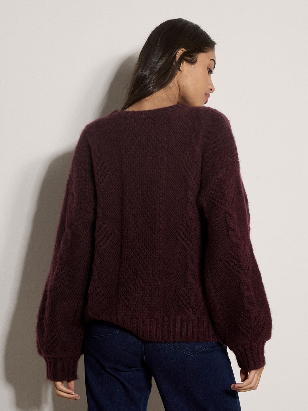 Apricot- Brushed Bobble Cable Knit Jumper in Plum