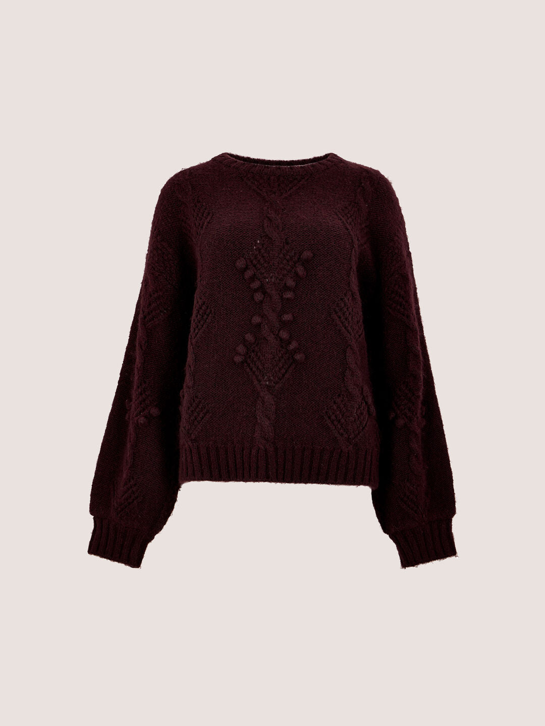 Apricot- Brushed Bobble Cable Knit Jumper in Plum