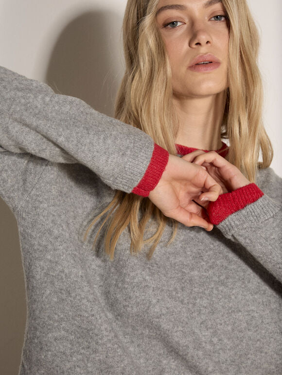 Apricot- Soft Layered Look Sweater in Grey