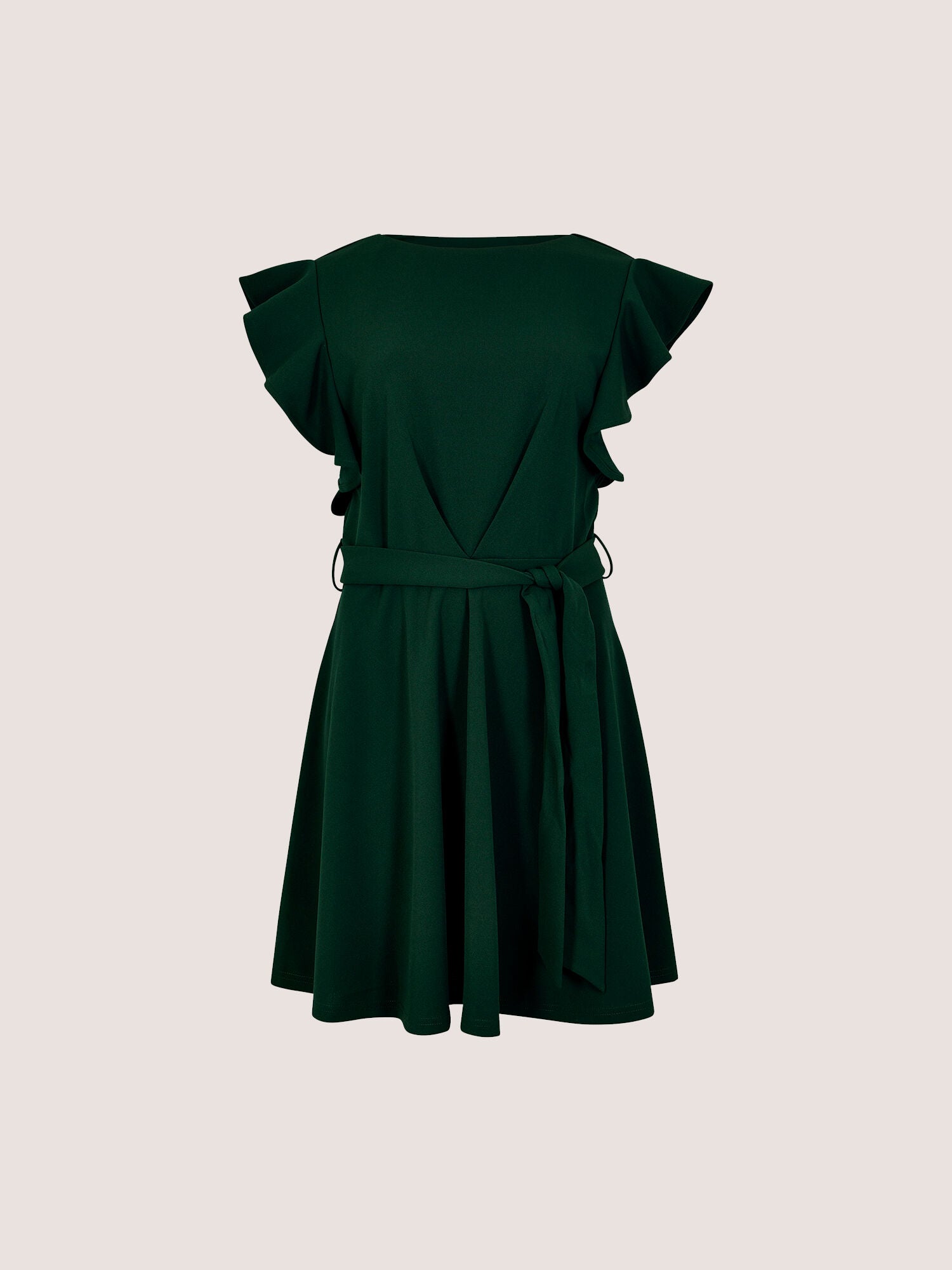Apricot- Jersey Crepe Ruffle Mini Dress in Green