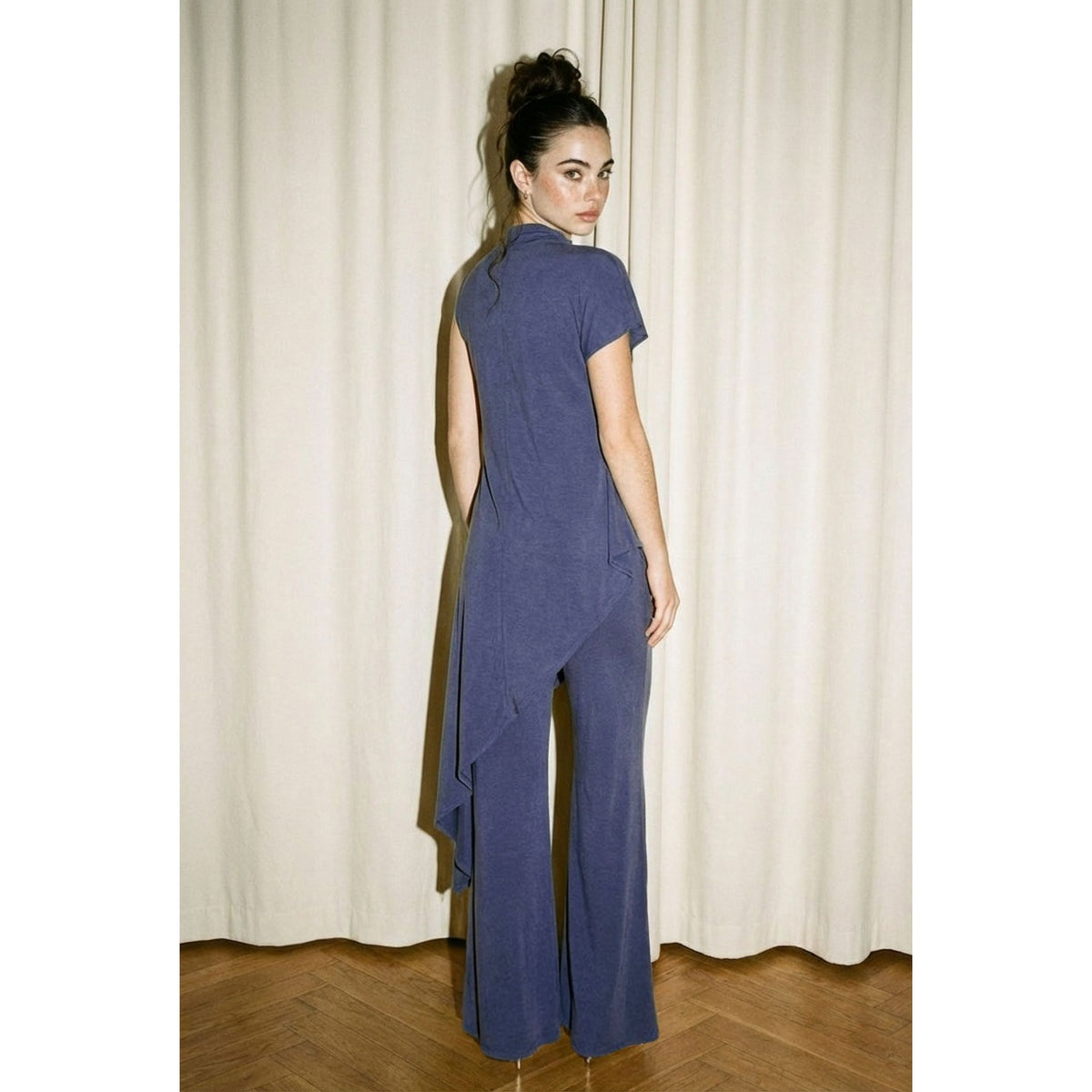 Skylar Rose- Cascade Asymmetric Draped Set in Blue Grey