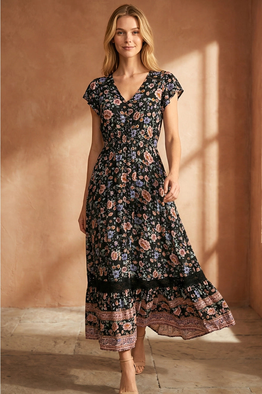 Annick- Michelle Floral Maxi Dress in Black