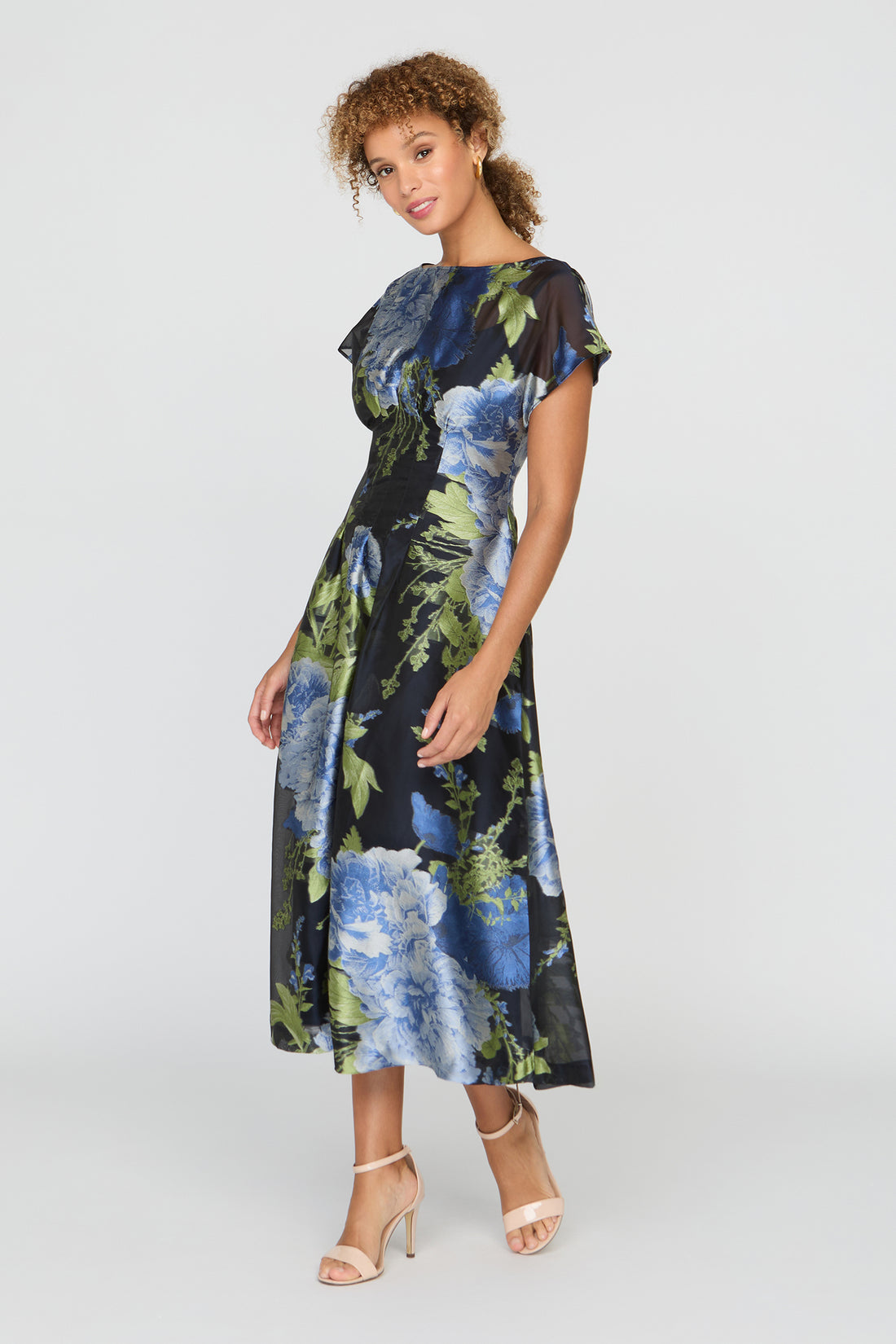 Kay Unger- Florene Tea Length Dress in Dark Twilight