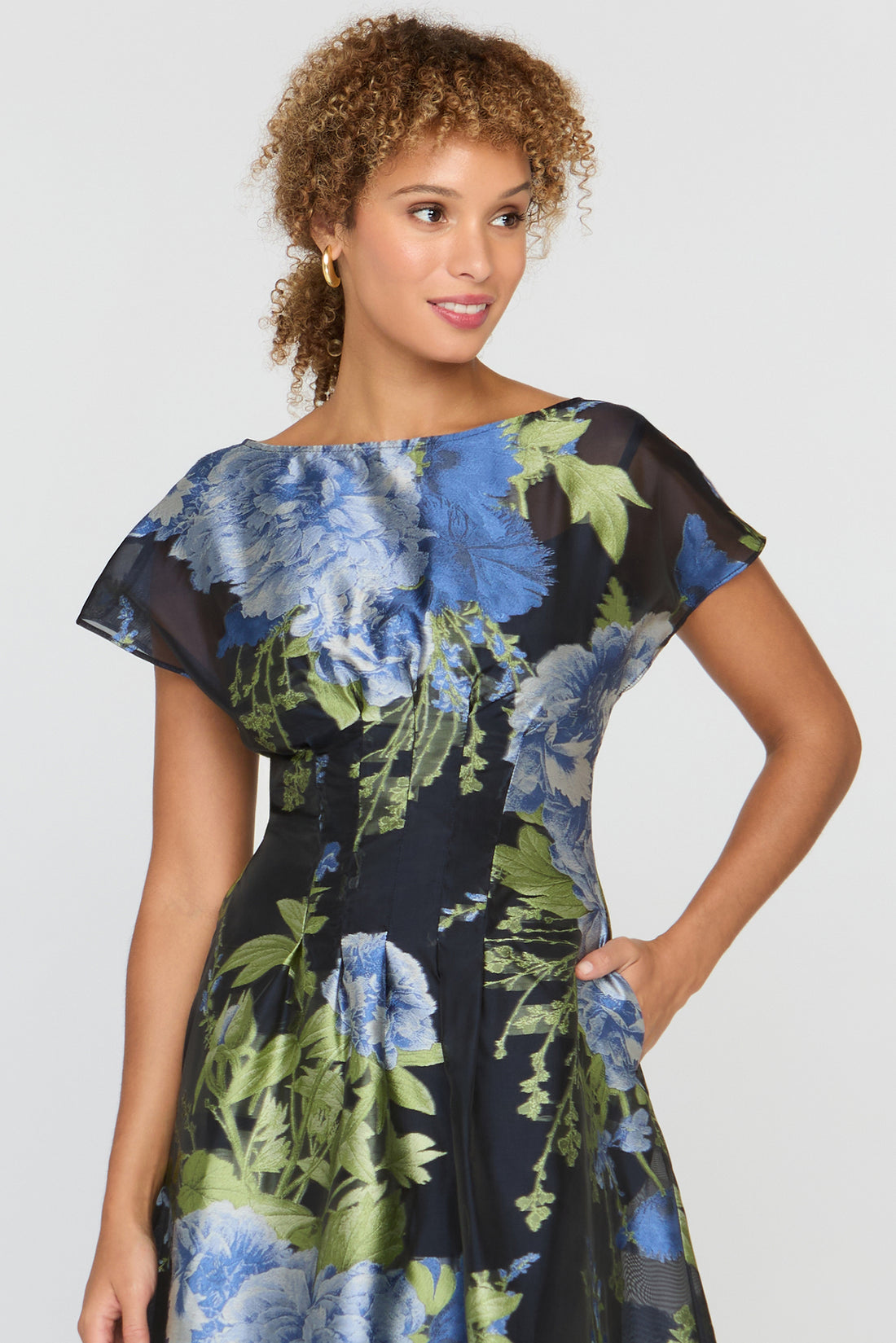 Kay Unger- Florene Tea Length Dress in Dark Twilight