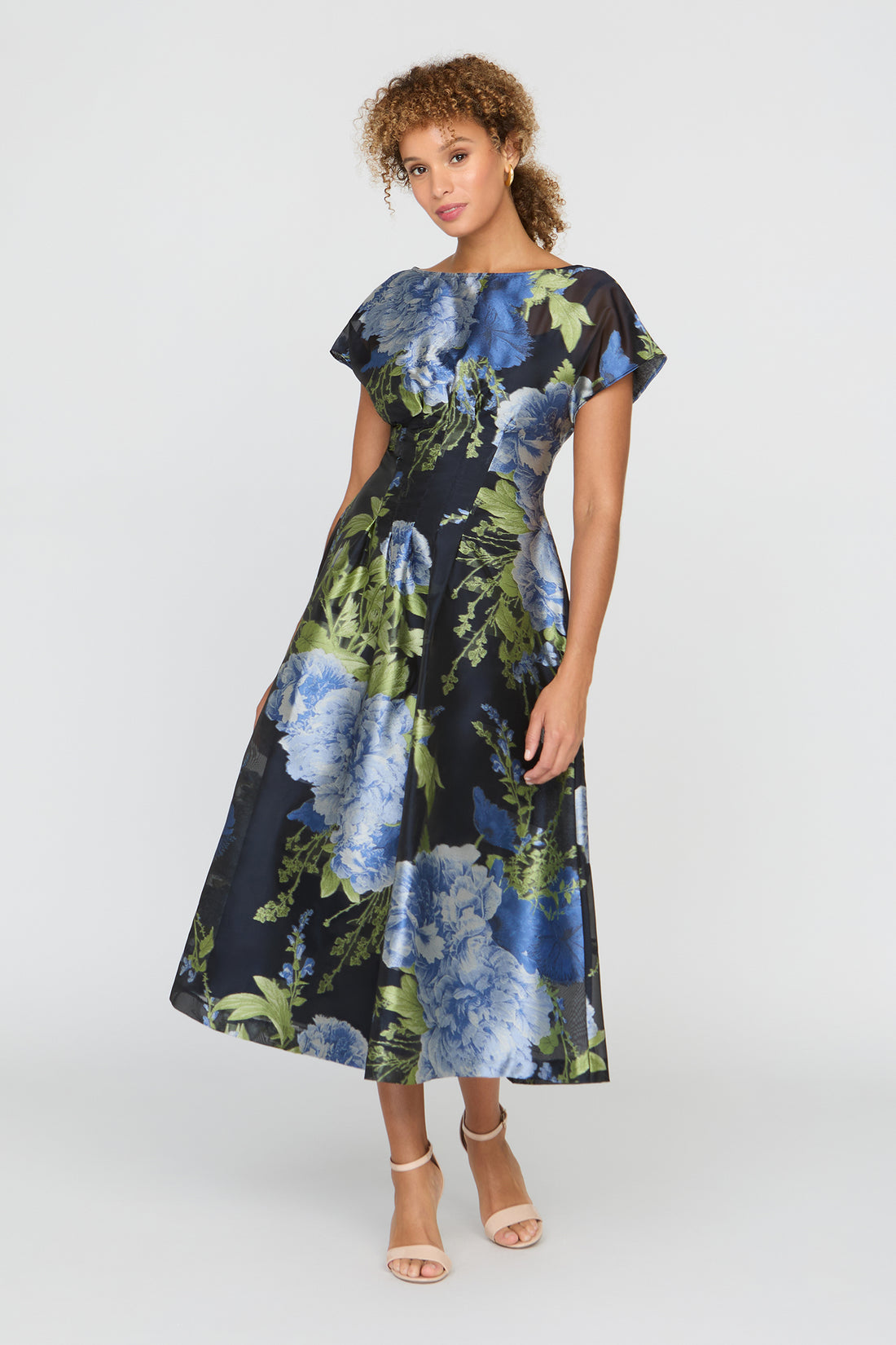 Kay Unger- Florene Tea Length Dress in Dark Twilight