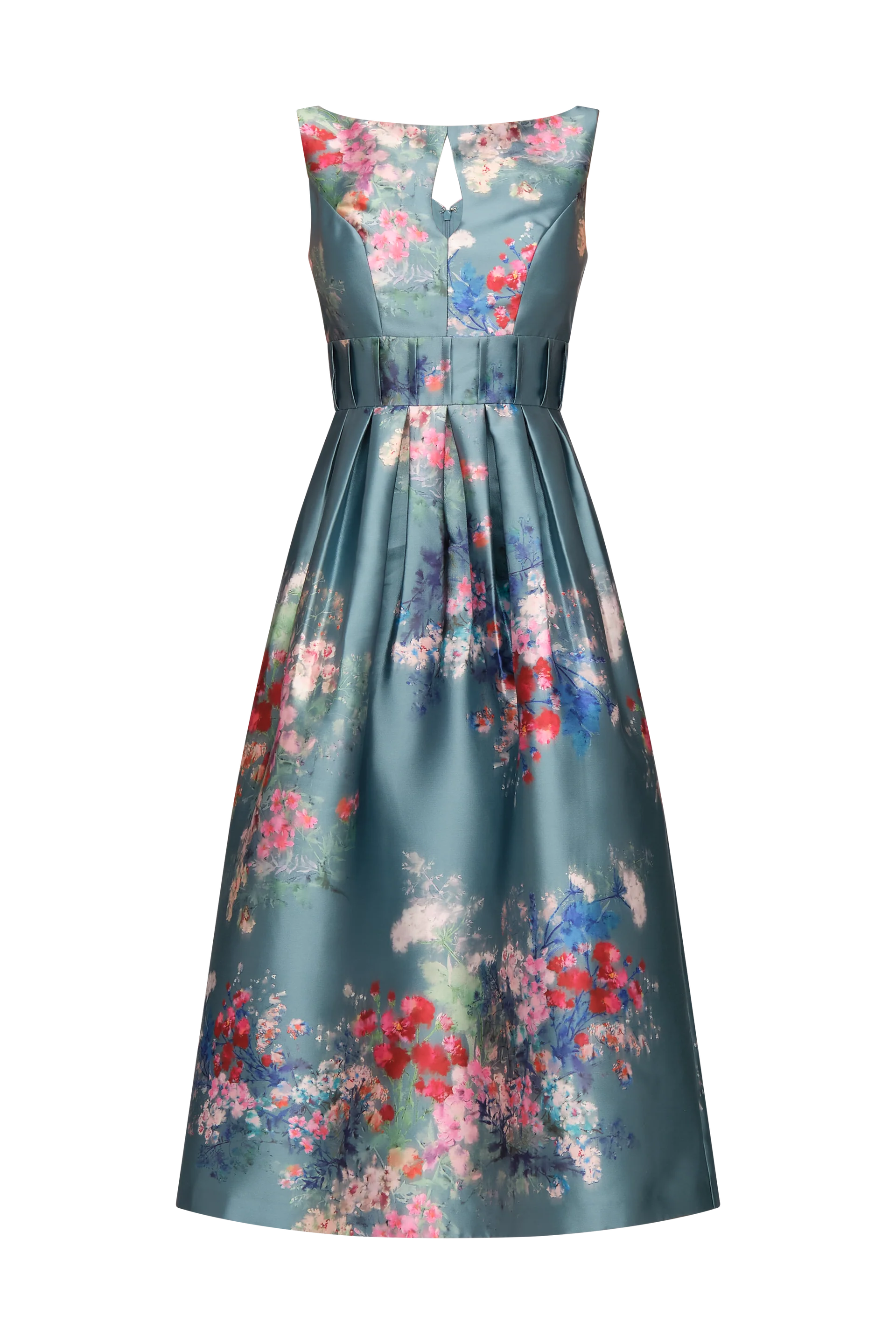 Kay Unger- Hara Tea Length Dress in Cyan Multi