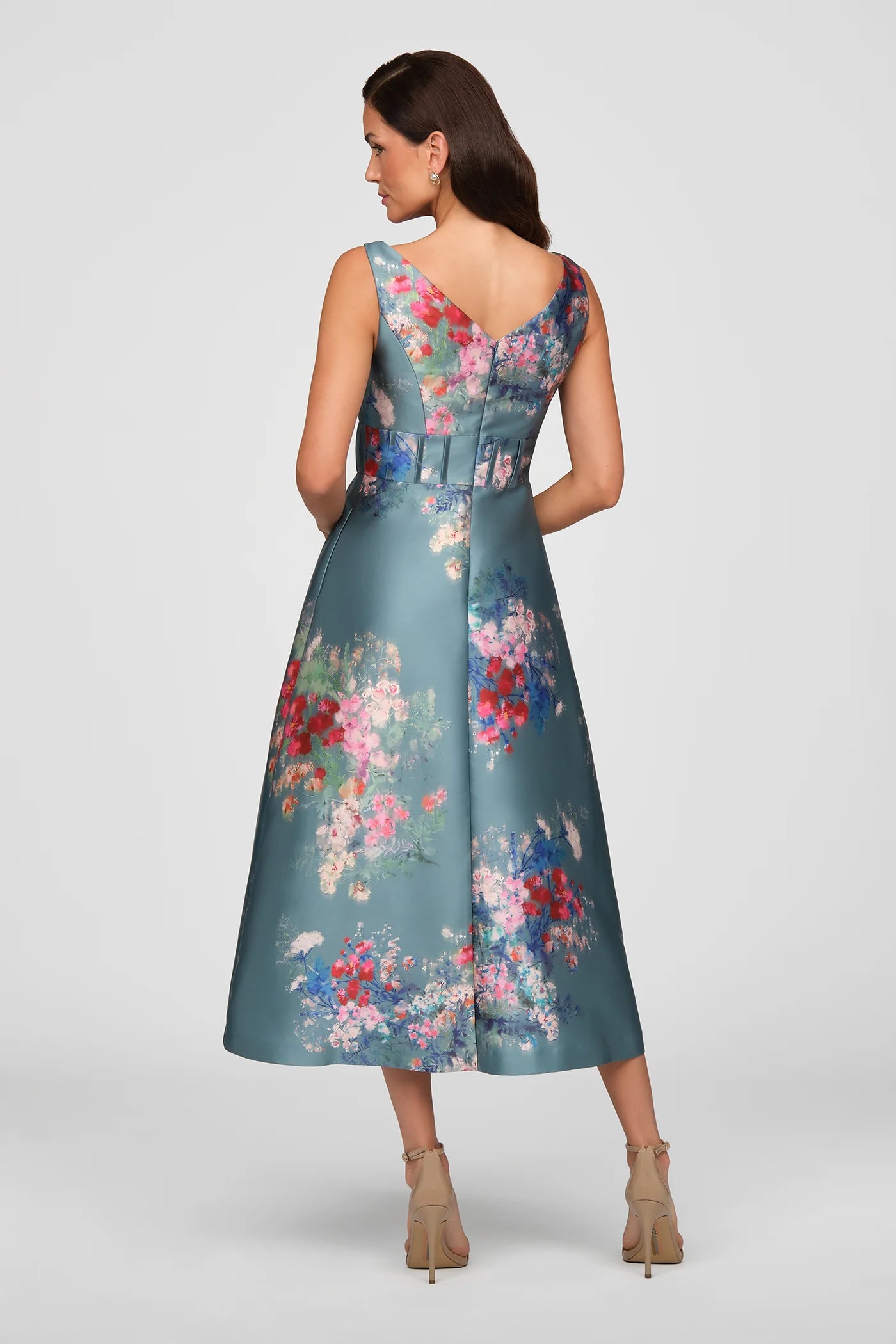 Kay Unger- Hara Tea Length Dress in Cyan Multi