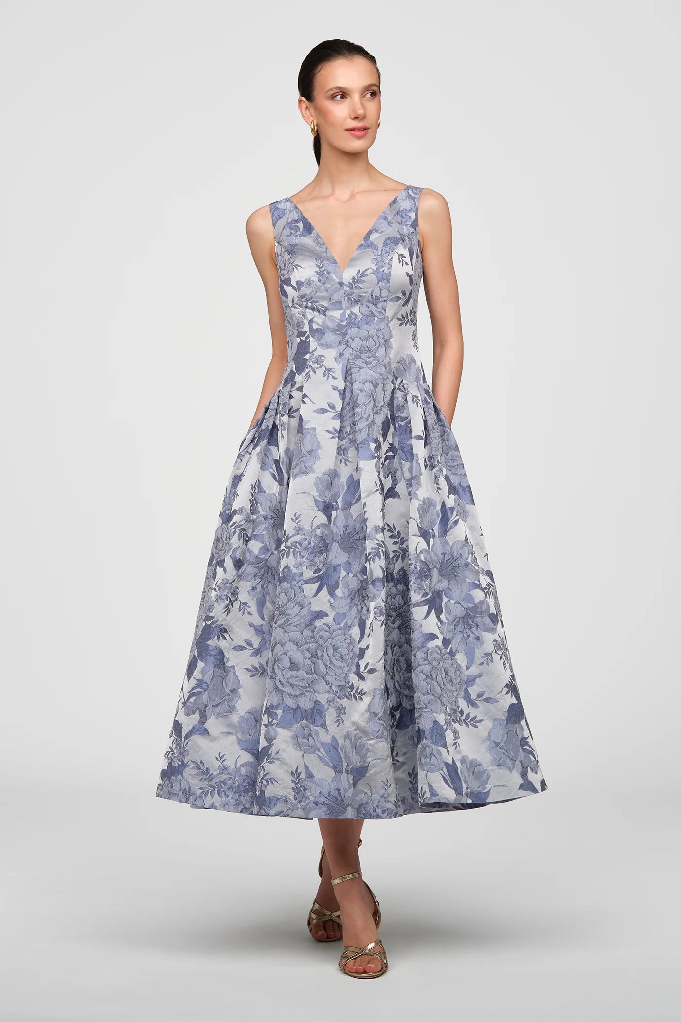 Kay Unger- Lysandra Tea Length Dress in Stone Wash