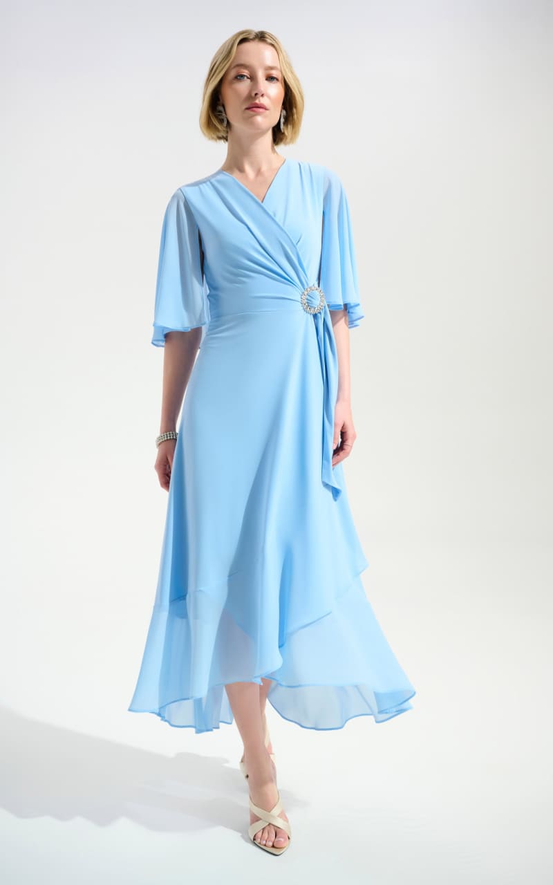 Joseph Ribkoff- Silky Knit Flowy Wrap Dress With Buckle