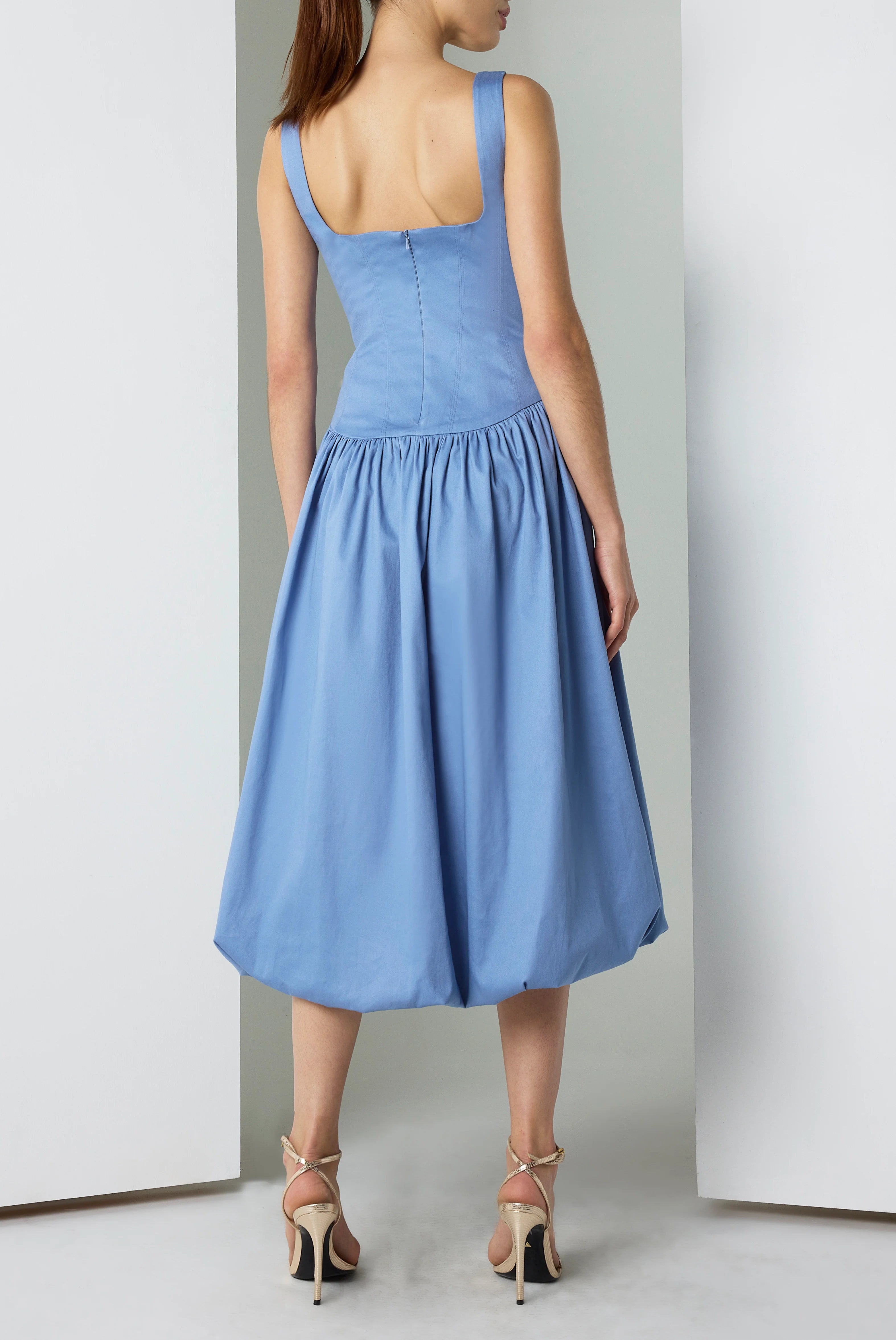 Black Halo- Birdie Midi Dress in Cornflower Blue