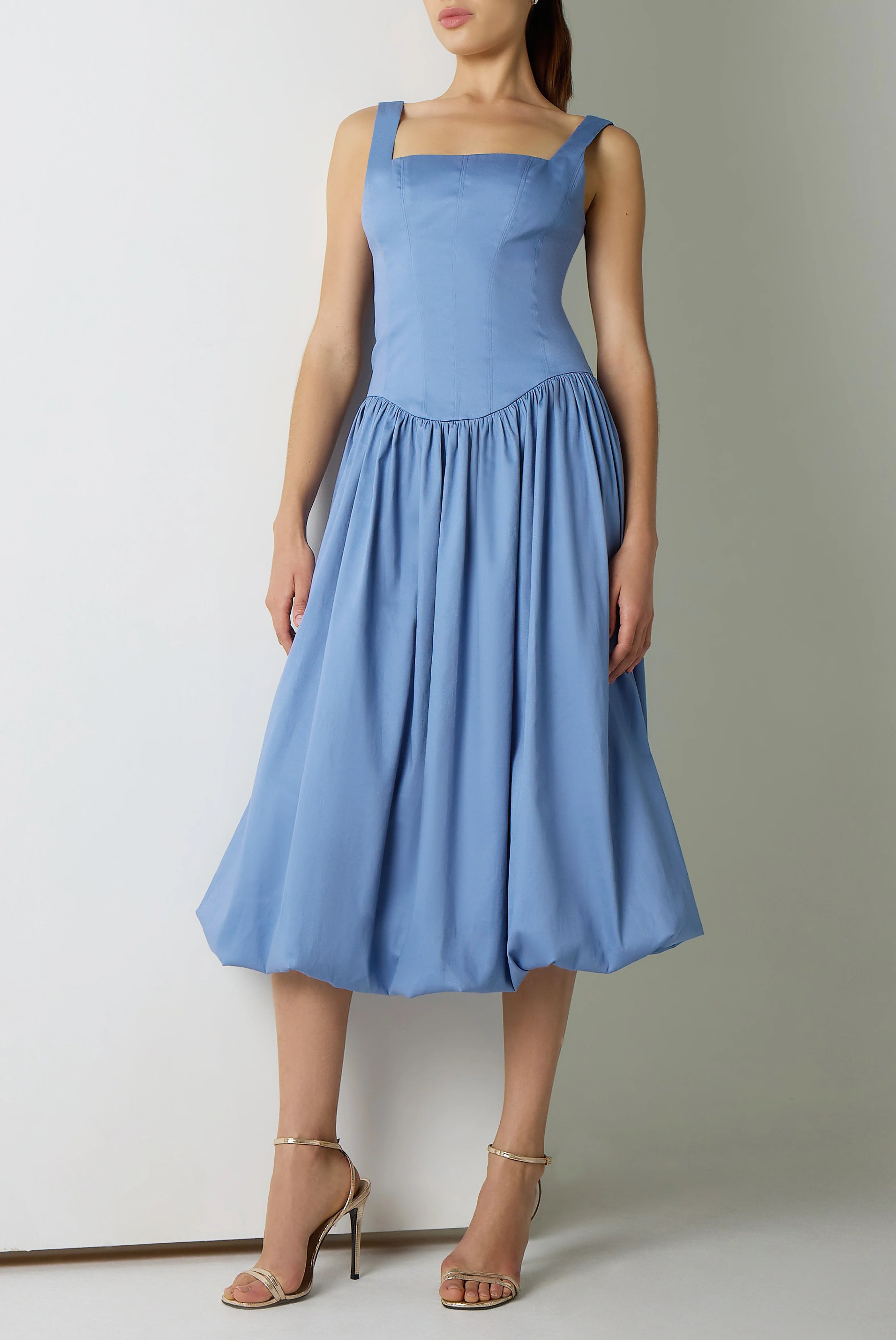 Black Halo- Birdie Midi Dress in Cornflower Blue