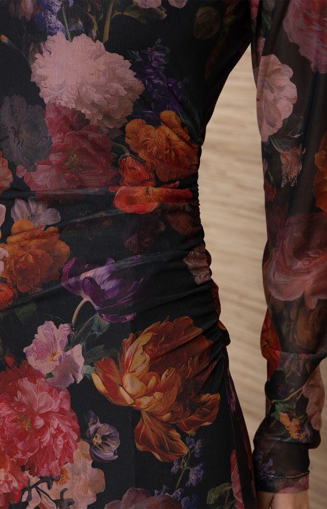 Hale Bob- Tamara Floral Mesh Midi Dress in Black