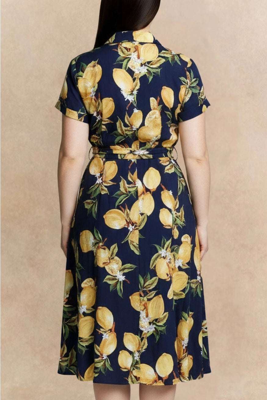 Annick- Galia Midi Lemon Shirt Dress in Navy
