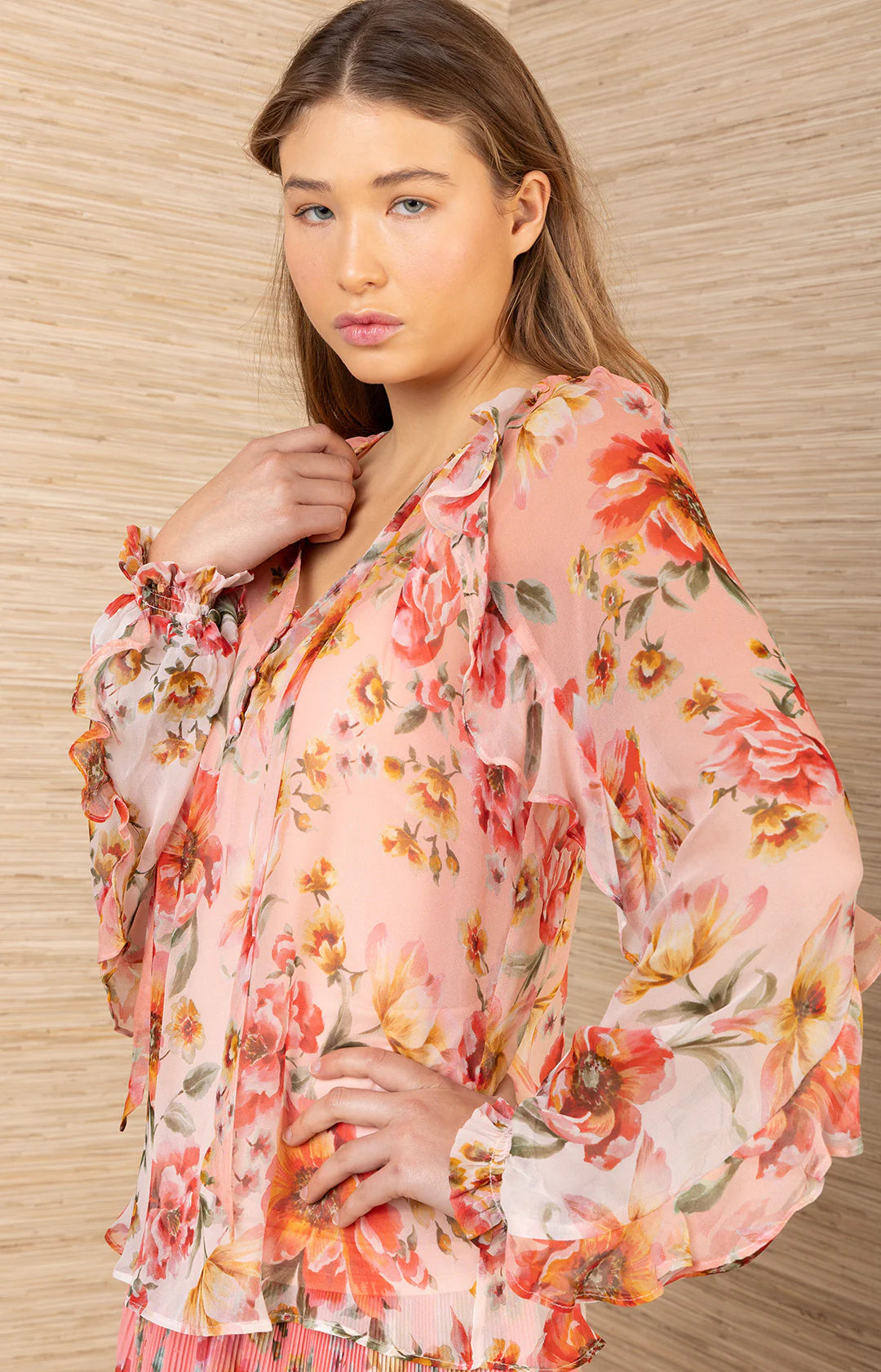Hale Bob- Rin Silk Georgette Top in Coral