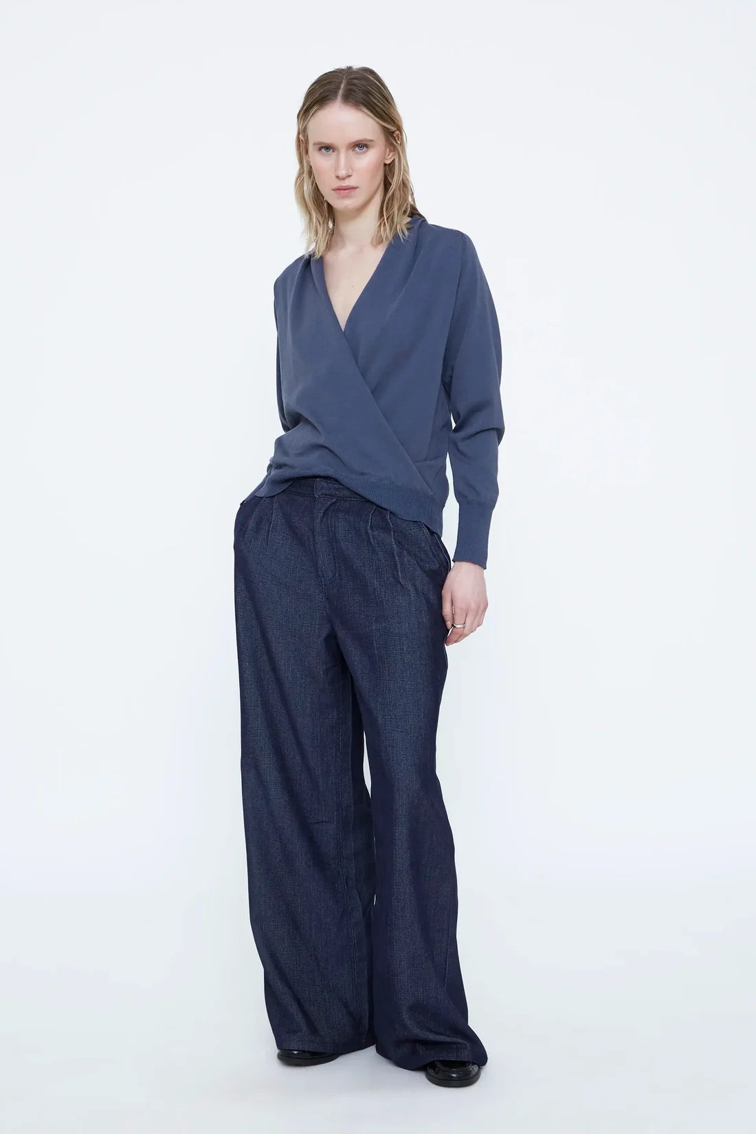 Wild Pony- Crossover Jersey Jumper in Blue