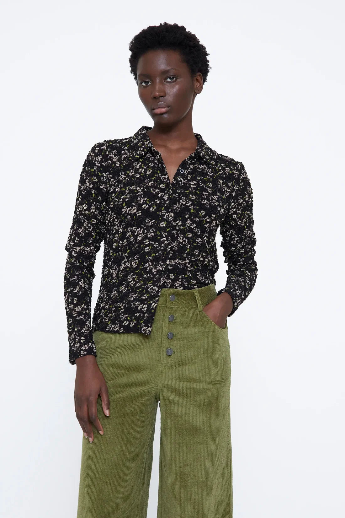 Wild Pony- Floral Print Blouse in Green Glow