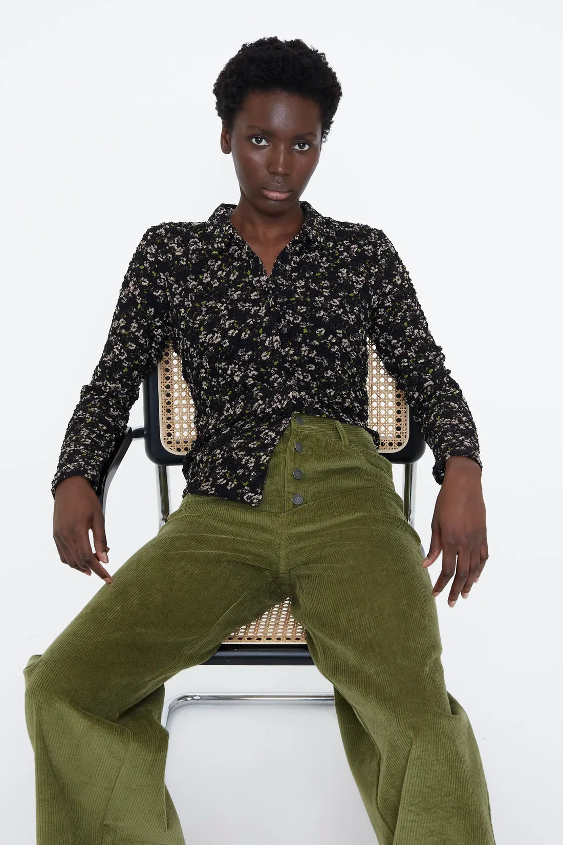 Wild Pony- Floral Print Blouse in Green Glow