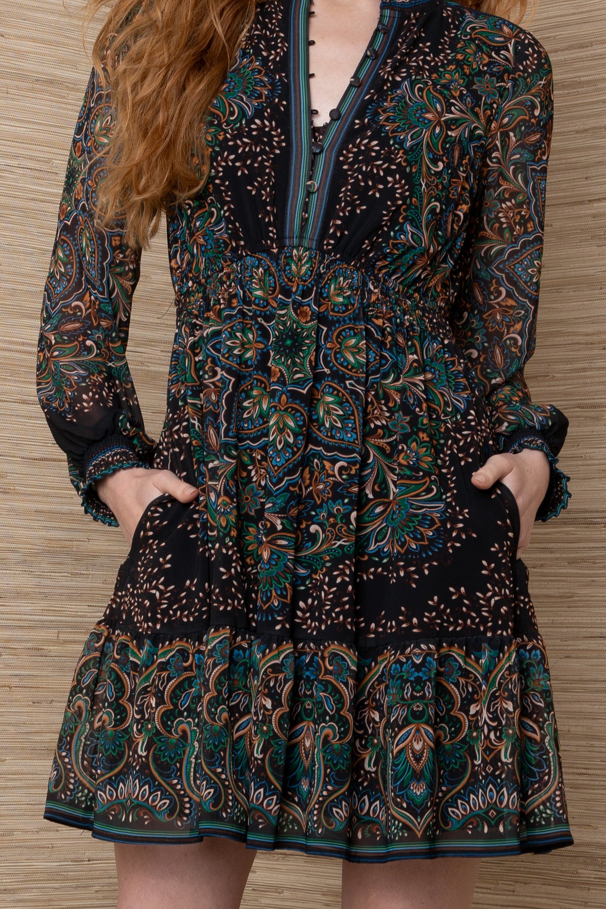 Hale Bob- Long Sleeve Mini Dress in Black
