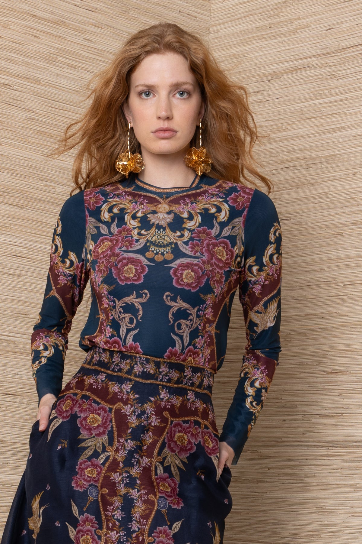 Hale Bob- Paisley Mesh Blouse in Navy