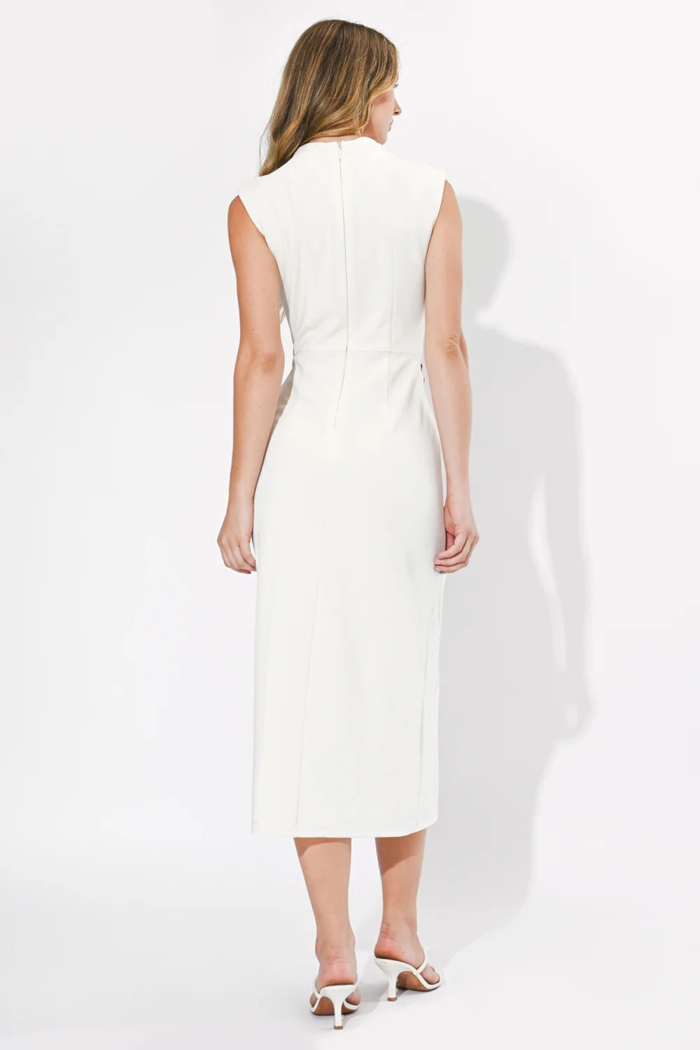 Adelyn Rae- Lydia Twisted Waist Midi Dress in Ivory