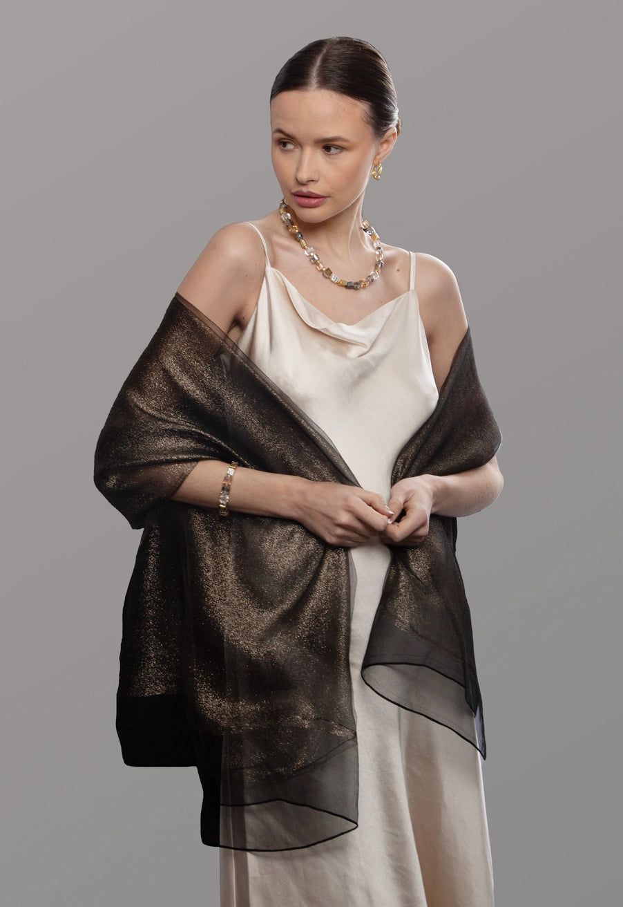 SAACHI- Silk Glimmer Scarf in Black