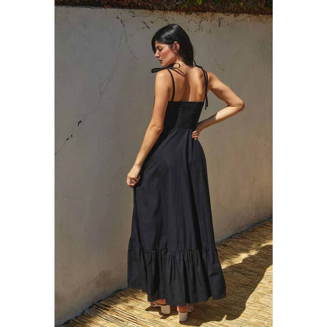 Dress Forum - Cotton Ruched Corset Maxi Dress in Black