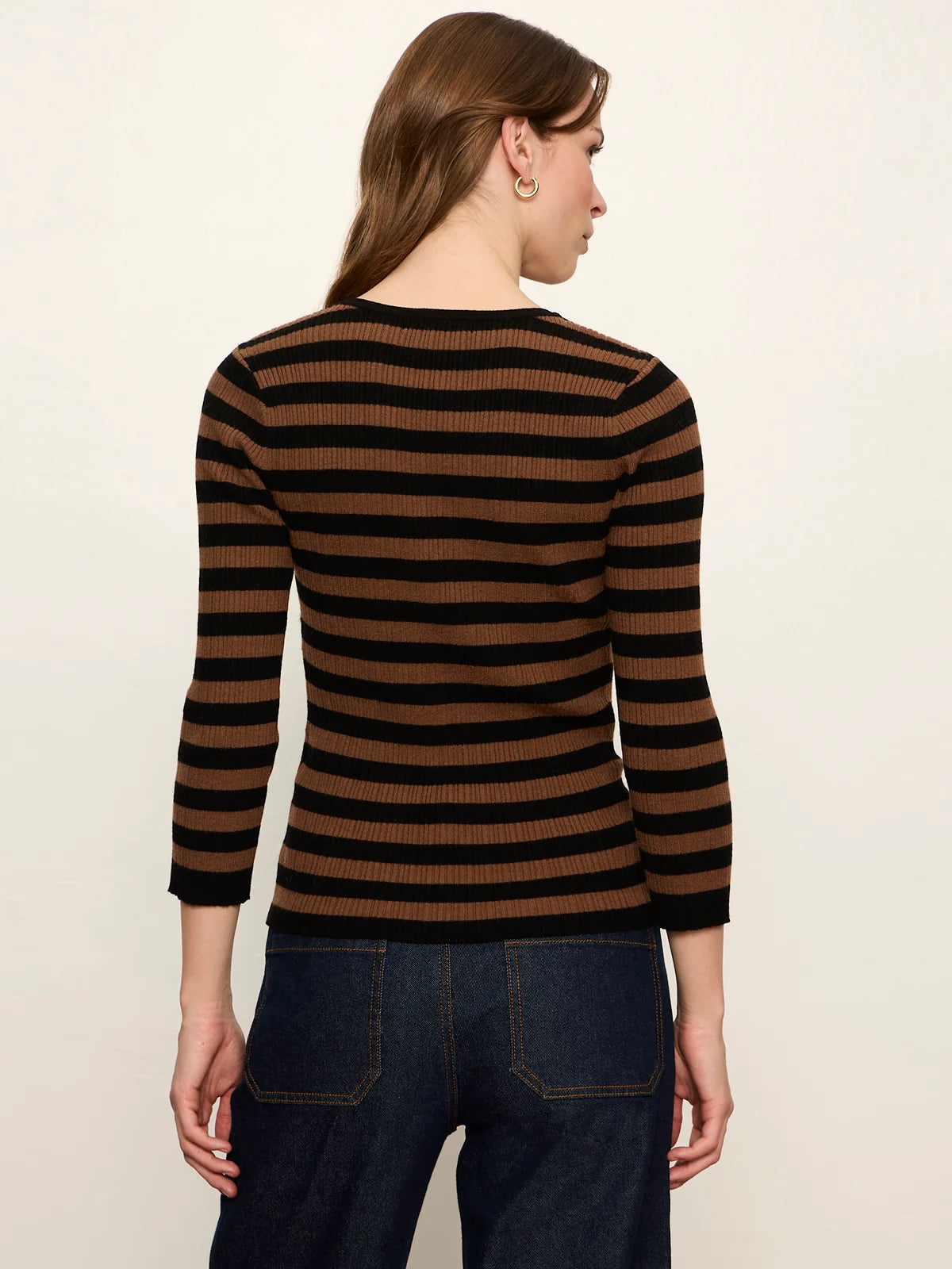 Sanctuary- Selena Henley Top in Black Cocoa Powder Stripe