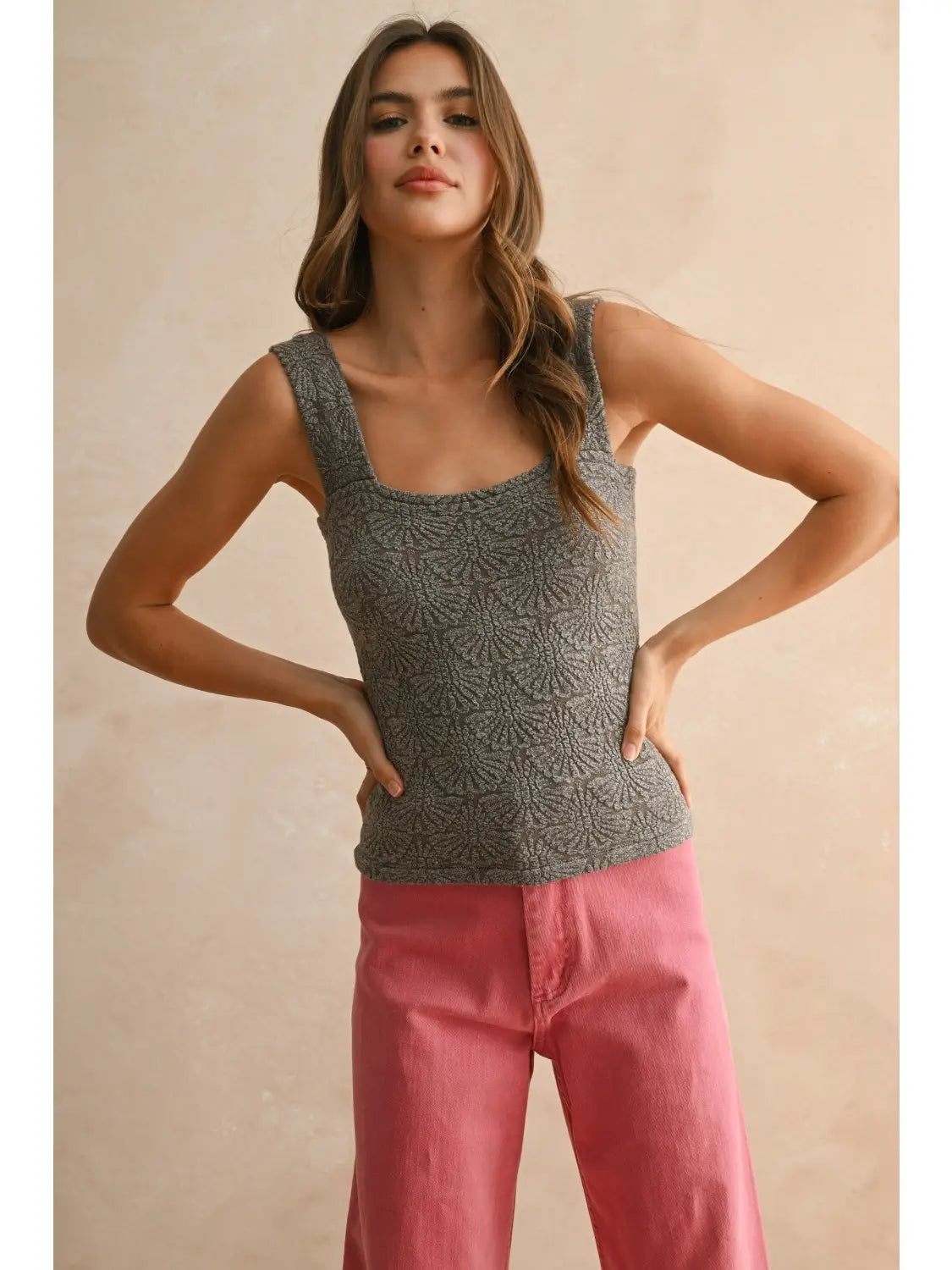 Miou Muse- Washed Look Detail Textured Knitted Top