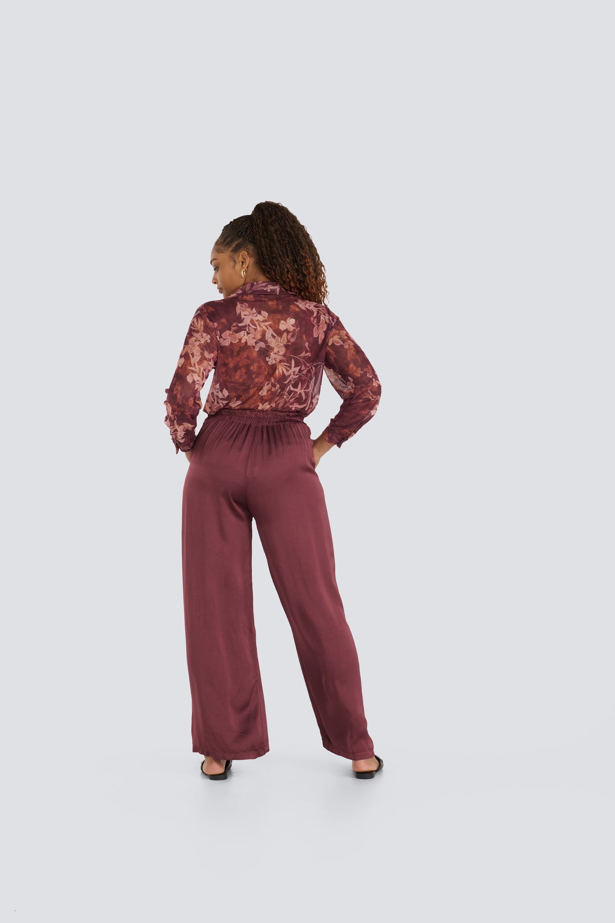 Jessica Laura- Button Front Floral Mesh Blouse